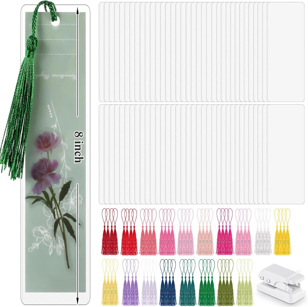 301 Pcs DIY Bookmark Making Kit 150 Bookmark Laminating Pouches 5 Mil Hot Laminator Sleeves with 150 Rainbow Tassels and Puncher Fit Most Pouch Laminating Machines(2.36 x 8.5 Inches)