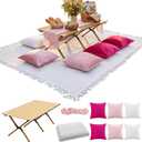 Leinuosen 9 Pcs Boho Picnic Set with Folding Low Picnic Table, 91'' x 71'' Extra Large Outdoor Boho Picnics Blanket, Pink Table Runner & 6 Throw Pillow Covers for Wedding, Party Decor, 23.62 x 47.24 x 16.93 inches