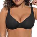 FeelinGirl Bras for Women Unlined No Padding Comfort Underwire Plus Size Full Coverage Seamless Plunge Everyday Bras (42DDD, Black)