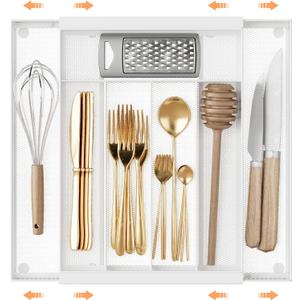Sedegn Silverware Organizer Metal Mesh, Drawer Organizer, Utensil Cutlery Tray for kitchen drawers,Expandable Flatware Organizer with 7 Compartment White 9.6"~16.1" x 13.8"