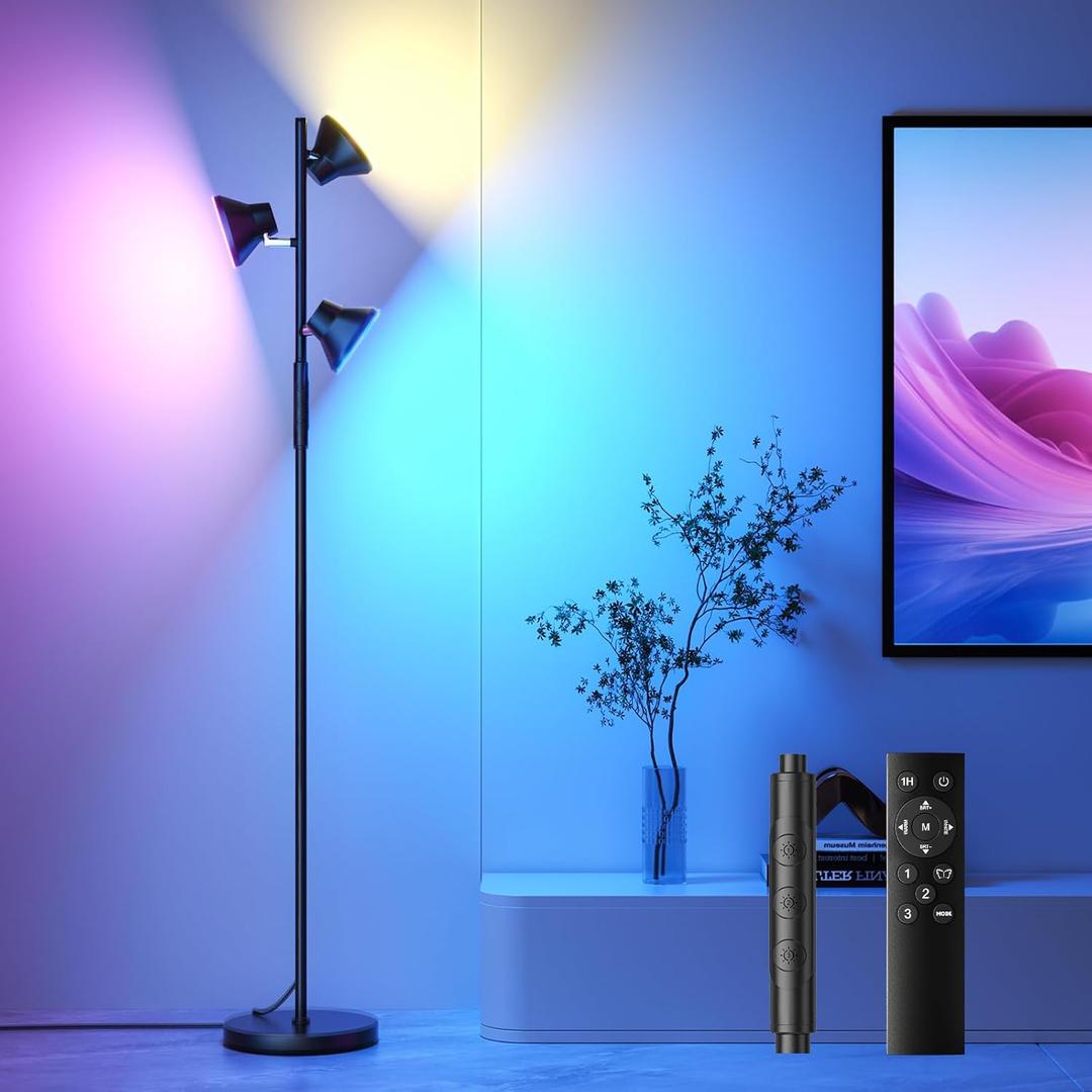 SIBRILLE RGBCW Floor Lamp, 36W Bright Color Changing Lamp, Modern Stepless Dimmable LED RGB Floor Lamp with Remote & Touch Control, Standing Lamp for Living Room, Game Room, Bedroom (RGB (Red, Green, Blue))