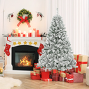 6 FT Pre-Lit Christmas Tree 3-Minute Quick Shape Flocked Decor with 300 LED Lights