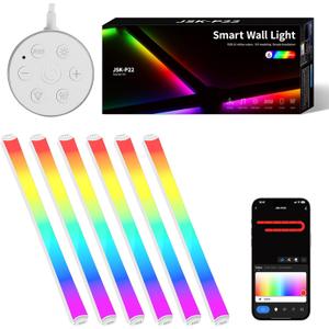 Smart LED Wall Lights, Music Sync Voice Control DIY RGB Light Bar with 16M+ Color & 44+ Scenes, Dimmable Home Decor Wi-Fi Wall Light for Gaming Room TV Bedroom (6 Lines)