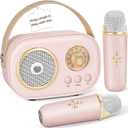PRUNUS C20 Mini Karaoke Machine,Valentines Day Gifts for Her Him Kids Mens,Portable Bluetooth Speaker with 2 Wireless Microphone for Boys Girls 3-12+ Years Old Birthday Party Pink.C20-Pink