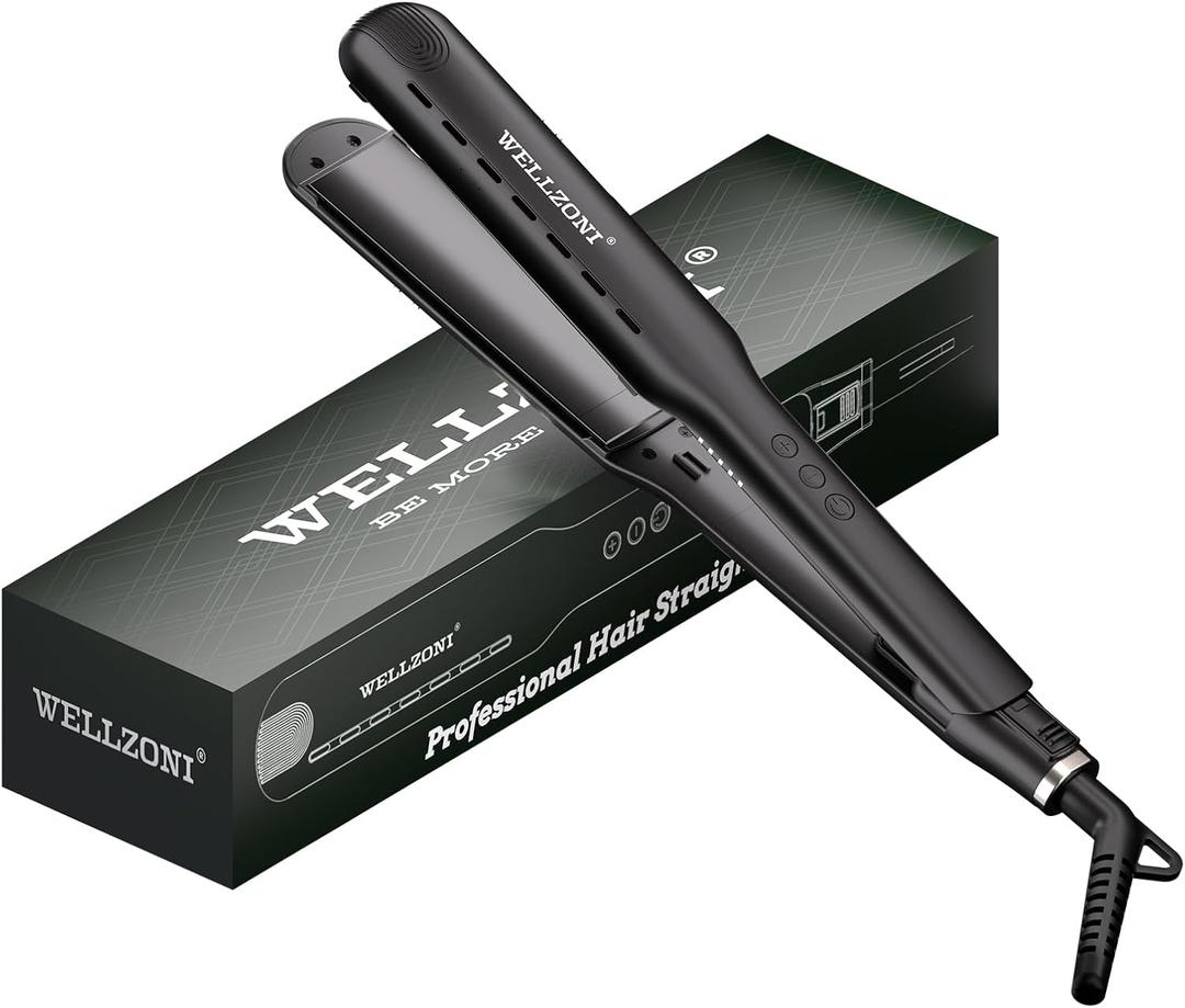 Flat Iron Hair Straightener 1.5 Inch - for Black Thick Hair, Anti Static Frizz Free, 250-480F Adjustable Temp, Dual Voltage Travel Friendly