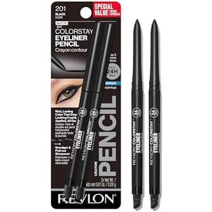 Revlon ColorStay Pencil Waterproof Eyeliner, Smudge-Proof, Eye Makeup with Built-In Sharpener, Stocking Stuffer for Women, 201 Black, 2 pack