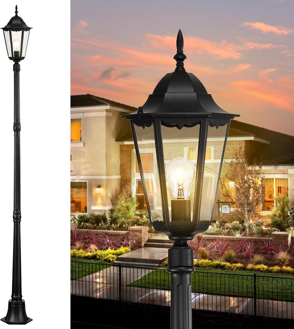84'' Outdoor Lamp Post Light Fixture Outdoor Post Lights Hard Wired Black Outdoor Light Post Yard Waterproof Pole Lights with Clear Glass Modern Lamp Posts for Outside