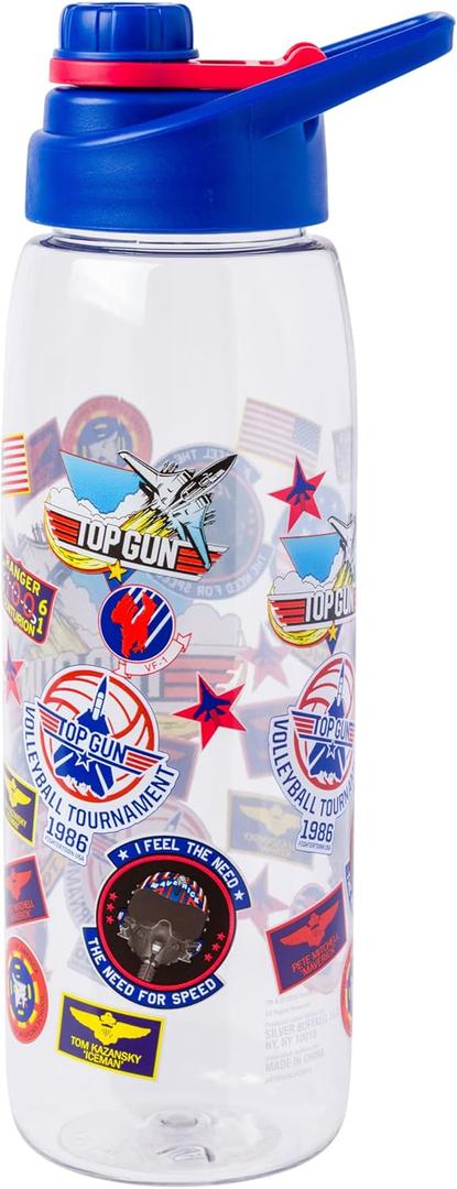 Silver Buffalo Top Gun Maverick Iconic Icons Water Bottle with Screw-On Lid, 28 Ounces