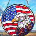 Stained Glass Window Hanging Suncatchers with American Bald Eagle 12.6", Vibrant Glass Panel with Metal Chain for Home Decor Gift for Women Mother's Day, Birthday, Men, and Mom