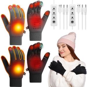 Skicuff 2 Pairs Heated Gloves USB Electric Touchscreen Heated Glove Liners Unisex Washable Winter Hand Protectors with 3 Temperature Adjustment for Indoor Home (Long, Black Grey)