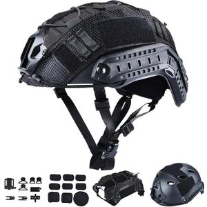 ActionUnion Tactical Airsoft Paintball Fast Helmet with Cover PJ Type Adjustable Protective NVG Mount forMulticam Military Sports Hunting Shooting (Black-CP)