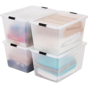 IRIS USA 4-Pack High-Capacity Clip Box with Latching Lids, 55 Quart Storage Bins, Supply Containers for Home, Office & Classroom Organization