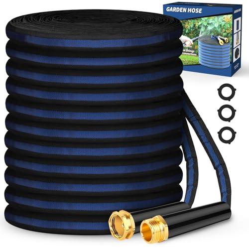 Toolasin Garden Hose 50ft, Non-Expanding, Lightweight, Leak-Proof Metal interface, No-Knots, Portable, Wear-Resistant, Sturdy, Flexible, Water Hose for Yard, Garden, Black Dark Blue