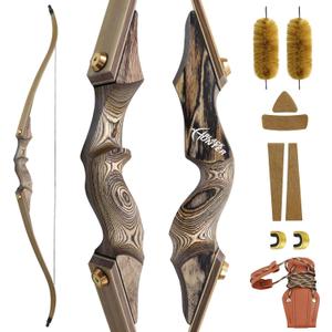 oubert Black Hunter Bow 60" Archery Takedown Recurve Bow 20-60 Lbs | Right Hand Hunting Bow, with Stringer Tool, Wooden Riser, Archery Bow Set, for Adults Shooting Practice