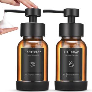 Foaming Soap Dispenser Set, Glass Foam Soap Dispenser with Plastic Pump, 8.5oz Empty Refillable Glass Bottle for Liquid Soap  Kitchen, Bathroom, Commercial