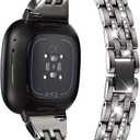 Bling Bands Compatible with Fitbit Versa 4/Sense 2/Versa 3/Sense, Women Dressy Slim Bracelet Metal Replacement Wristbands (Black)