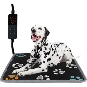 Furrybaby Pet Heating Pad, Waterproof Dog Heating Pad Mat for Cat with Durable Anti-Bite Tube Indoor for Puppies Dogs Cats (1 Pack Black, 24 X 16in, Temp Adjustable)