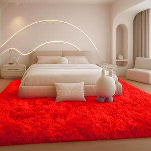8x10 Area Rugs Living Room, Large Plush Fluffy Bedroom Carpet, Non-Slip Upgraded Indoor Thick Soft Rug, Modern Plush Carpet Suitable for Kids Home Decor Aesthetics Dorm, Red.