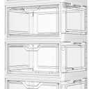 Clear Storage Bins with Lids - 4 Tier Plastic Bins with Wheels, Stackable Storage Bin, Closet Organizers Box for Bedroom, Living Room, 23 QT Folding Box with Magnetic Door (White)