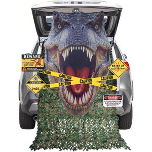 Halloween Dinosaur Trunk or Treat Car Decorations Kit for SUV, Car-Safe Setup & Reusable Realistic Dino Tarp & Stickers for Jurassic Park Theme Party Haunted House Archway Garage Decor