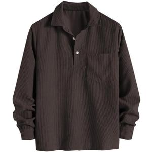 ZAFUL Men's Corduroy Shirts Solid Color 2025 Fall Half Button Long Sleeves Polo Shirt Casual Work Collared Shirt with Pocket (M)