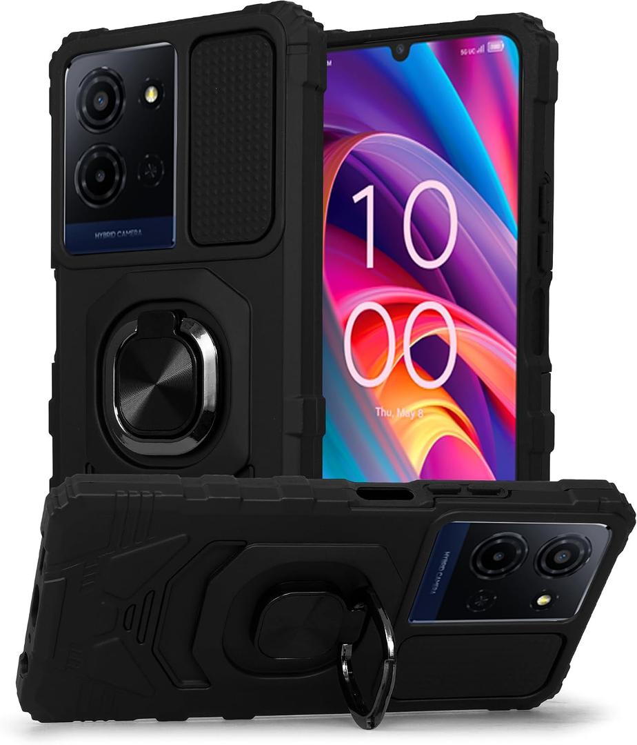 Compatible for TCL K32 5G / K33 5G Magnetic-Ready Phone Case with Screen Protector Rugged Shockproof Protective Cover for Magnetic Mounts, Anti-Slip Grip, Drop-Resistant (Black)