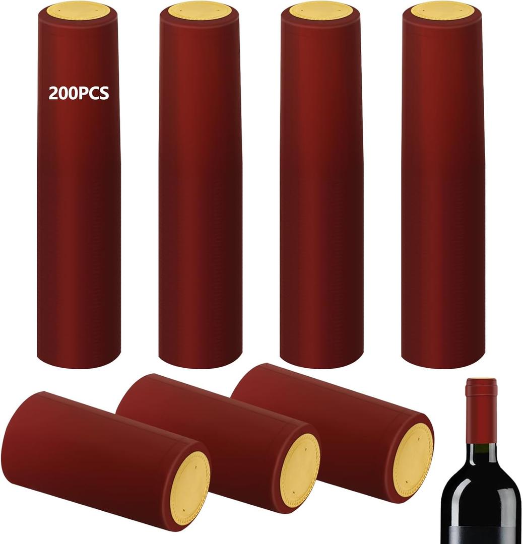 200 Pieces PVC Heat Shrink Cap with Tear Tab for Wine Bottle, 30x60mm Wine Shrink Wrap Seals Sleeves Caps Shrink Top Cover for Wine Cellars Home Kitchen Use (Red)