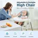 CO-Z Foldable High Chair for Babies and Toddlers, Portable Adjustable Baby Chair with Detachable Leather Cushion, Built-in Rear Wheels | Grey Faux Leather Cushion, 5 Recline Levels, 7 Seat Heights, 3 Footrests, 5-Point Harness, Rear Wheels, for Babies & Toddlers
