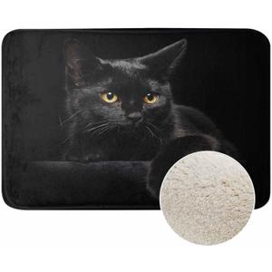 Black Cat Bath Mats for Bathroom Cat Yellow Eyes on Black Background Floor Bath Rugs Machine Washable Bathmat Carpet Rug Room Decor for Shower Floor 16 X 24 in Mat
