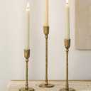 NUPTIO Iron Taper Candle Holders: Antique Brass Candlestick Holder for Thanksgiving Christmas Party - Set of 3 Tall Gold Candles Stick Decor for Fireplace Table Centerpiece