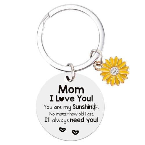 4 x Haukea Mom Birthday Gifts Mother's Day Gifts for Mom from Daughter Son Sunflower Keychain Christmas Gift Mother Keyring (Mom3)
