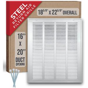 Fits 16x20 Duct Opening | Steel Return Air Filter Grille by Handua [Removable Door] for 1-inch Filters | Vent Cover Grill | White | HVAC Cold Air Intake Grille | Out Dim: 18 5/8"W X 22 5/8"H