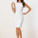 Allegra K Sheath Dress for Women's Business Teacher Sleeveless Boat Neck Dressy Casual Office Dresses (White, L)