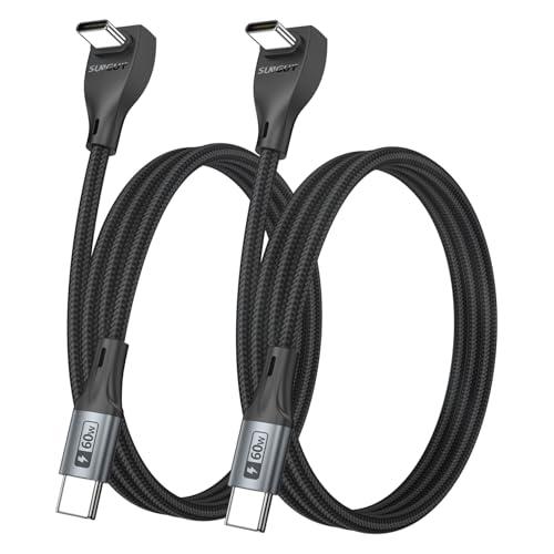 USB C Cable Right Angle - [2Pack 3.3FT] 60W Fast Charging USB C Cable Braided USB Type C Data Cable, 90 Degree C Port Charger Cord for iPhone 17/16/15 Pro Max, Tesla Model Y, MacBook, iPad, Samsung