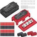 300A Bus Bar 12v Power Distribution Block 4 x 5/16"(M8) Terminal Block Heavy Duty Waterproof Buss Bar Junction Block Marine Battery Bus bar for Automotive Boat Solar System (M8 Red & Black)