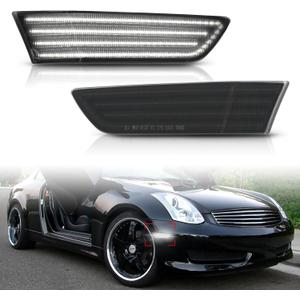 Bestview Side Marker Light Assembly Compatible for Infiniti G35 Coupe Skyline V35 2003-2007, White Front Bumper Lamps, Smoked Lens 2PCS
