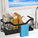 Sponge Holder for Kitchen Sink - Sink Caddy Organizer with Auto Drain Tray, Detachable Towel Rack, Stainless Steel Kitchen Counter Organizer Rack, Black