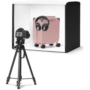 Amazon Basics Portable Foldable Photo Studio Box with LED Lights for Product Photography, 25 x 30 x 25 Inches, White Backdrop, Black