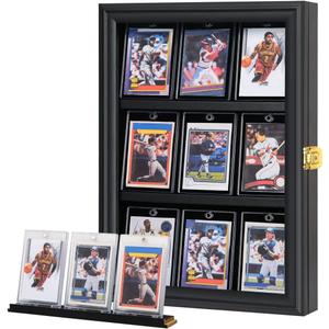 Verani Baseball Card Display Case - Sports Card Display Frame - Holds Sport Cards with UV Protection Clear View Lockable Wall Cabinet for Football Basketball Hockey Trading Card Black