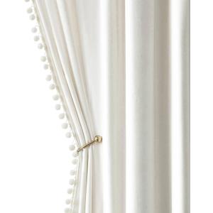 MIULEE Pure White Pom Pom Velvet Curtains for Bedroom/Living Room Darkening Thermal Insulating 96 Inches Long Blackout Curtains with Rod Pocket for Girls Room/Nursery/Home Theater Set of 2, 52"W x 96"L