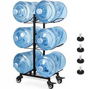 5 Gallon Water Jug Holder with 4 Wheels, Movable Heavy Duty Foldable Water Jug Stand 3-Tier 5 Gallon Water Bottle Holder Water Cooler Jug Storage Rack for 6 Bottles(Black)