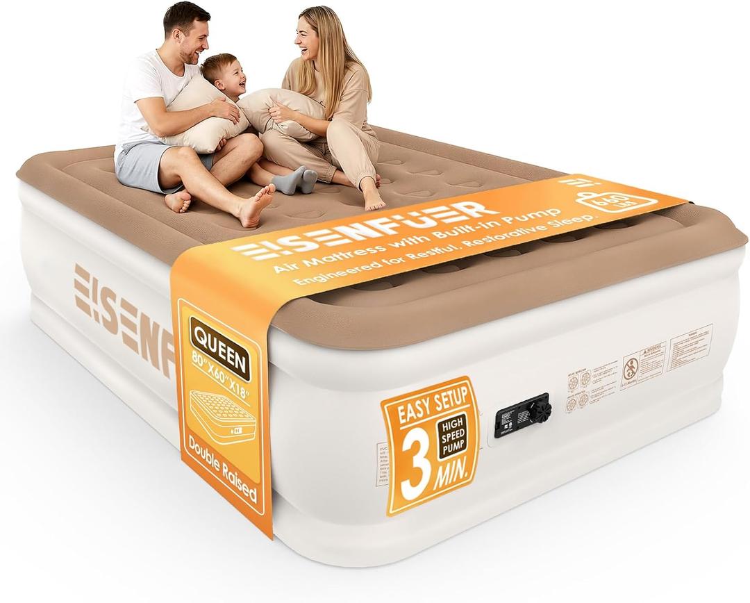 Air Mattress Queen with Built-in Pump 18" Raised Inflatable Bed with High Speed Built-in Pump, Stable and Durable, colchn inflable, Carry Bag, Cozy Guest Air Bed for Sleepovers, Glamping, Moving