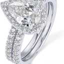 PAVOI Rhodium Plated Pear Cubic Zirconia Engagement Ring Set for Women | Bridal Eternity Promise Jewelry | Fake Wedding Ring | Size 10, White Gold, Cubic Zirconia