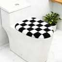Retro Black-and-White Checkered Bathroom Toilet Seat Cover Classic black-and-white checkered toilet seat cover Machine-washable bathroom decor Fits most round, oval, and elongated (black and white)