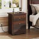 WLIVE Tall Nightstand with Charging Station, Wood Night Stand with 3 Drawers Storage, Bedside Table End Side Tables with 2 USB Ports and Outlets for Bedroom, Closet, Espresso, 15.59"D x 22.99"W x 29.06"H