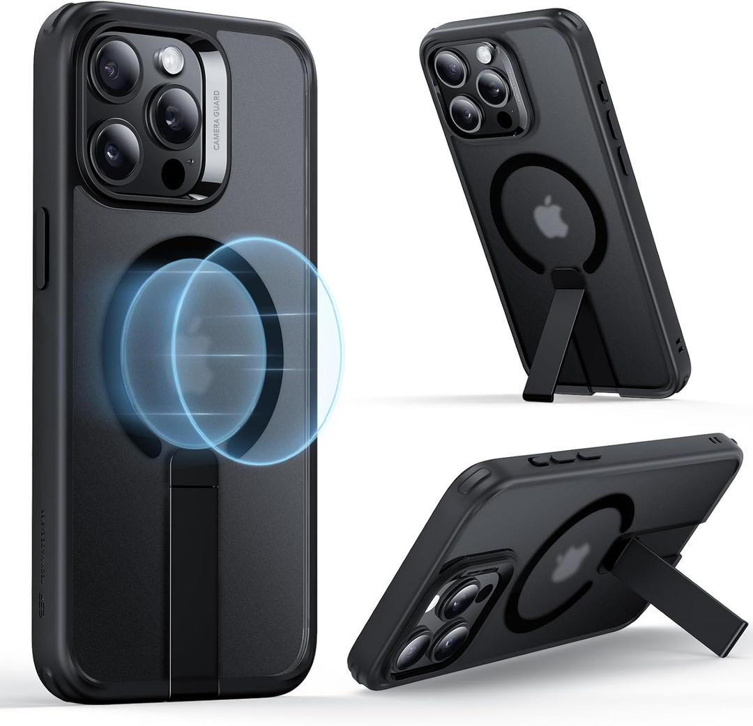 ESR for iPhone 15 Pro Max Case with Kickstand, Military-Grade Shockproof Protection, Magnetic Fully Adjustable Flickstand Phone Case, Compatible with MagSafe Accessories, Boost Series, Frosted Black