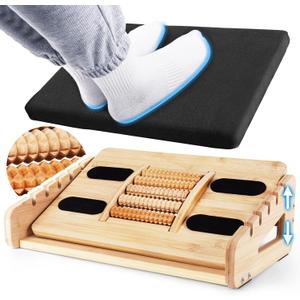 Woodever Foot Rest for Under Desk at Work, Bamboo Dual Side Footrest with Reflexology Massager Roller, 5 Heights Adjustable Foot Stool, Ergonomic Leg Support to Relieve Lumbar, Back, and Knee Pain