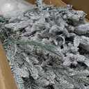 Puleo International 6ft Pre-Lit Potted Flocked Arctic Fir Pencil Christmas Tree with 120 Warm White Lights, 1325 Realistic Dense Snow Flocked Branch Tips, Easy Setup Artificial Trees with Sturdy Stand