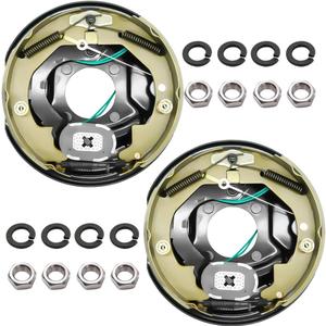 RV Murts 1 Pair 10" x 2-1/4" Self Adjusting Electric Trailer Brake Assembly for 2300-3500 lbs Trailer Axle with Nuts&Washers, RV Spindle Brake Kit with 4 Holes for Trailer Parts Replacement.