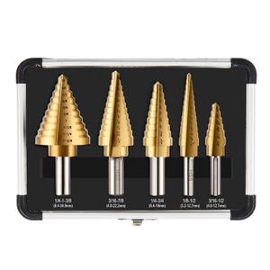 ZELCAN Step Drill Bit Set, 5PCS HSS Titanium Step Drill Bits for Metal, 50 Sizes in 5 High Speed Steel Unibit Stepped Drill Bit for DIY Lovers Electrician, 1/8 to 1-3/8 Inches